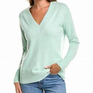 NWT Vince Wide V-Neck Wool Cashmere Sweater Aqua Green Small